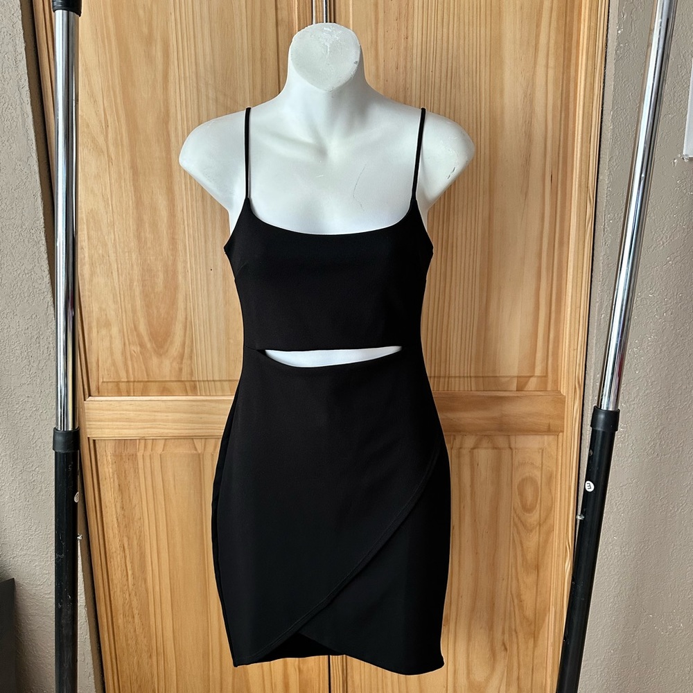 Lulu’s Black High-low Peekaboo Bodycon Strap Mini Dress